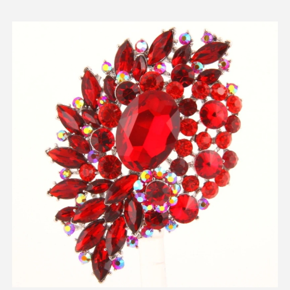 Elegant Red Crystal Brooch